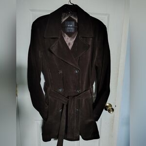 VTG & RARE Sexy Dk Brown Soft Suede Double-breasted Trench Coat XL VV.Good Cond!